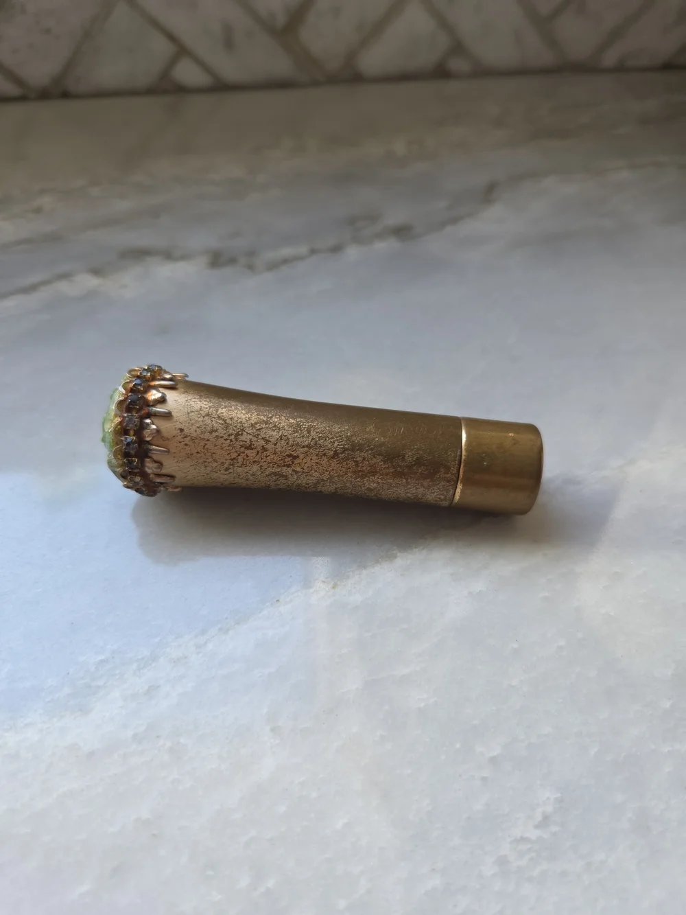 Vintage Rare Marian Bialac Lipstick Tube Genuine Jade Stones Crystals Intact